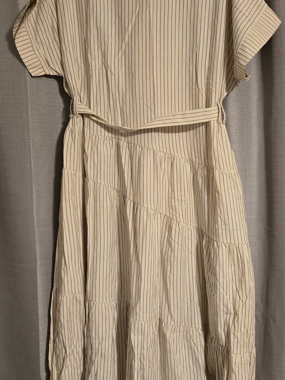 Polagram Cream Striped Tiered Maxi Dress with Tie Waist Size XL - Picture 5 of 9
